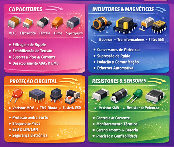Cada capacitor, indutor e resistor é parte da estratégia de confiabilidade e performance do veículo.